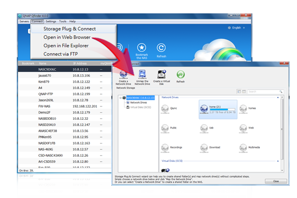 Easily access the NAS by Storage Plug & Connect